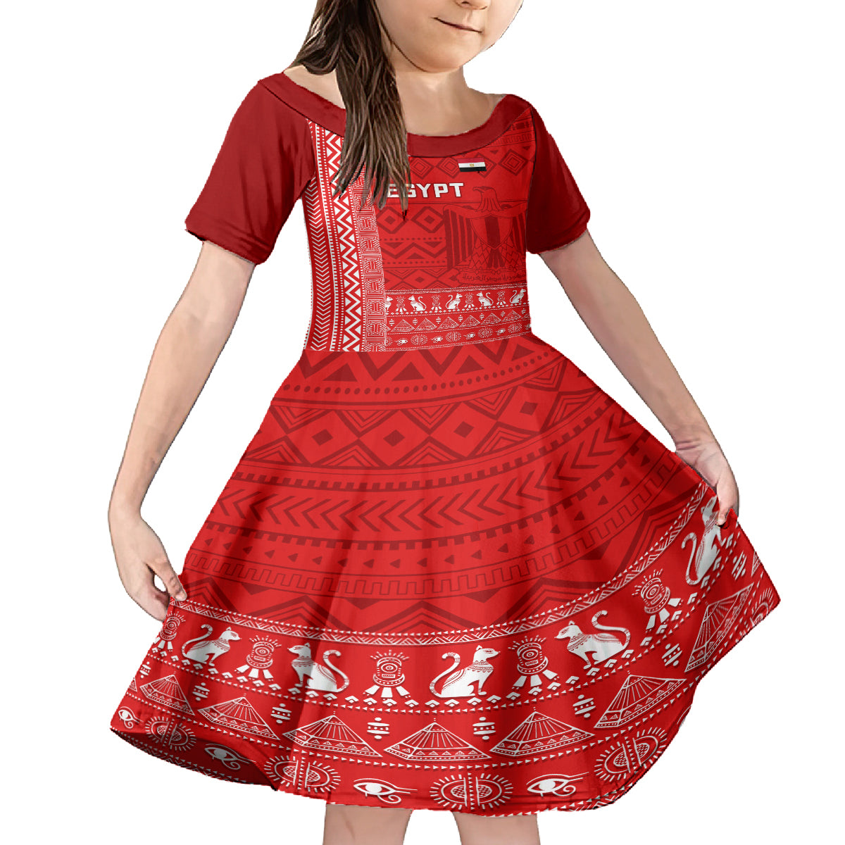 Egypt Football Family Matching Off Shoulder Long Sleeve Dress and Hawaiian Shirt 2024 Go Champions Pharaohs Egyptian Patterns - Wonder Print Shop