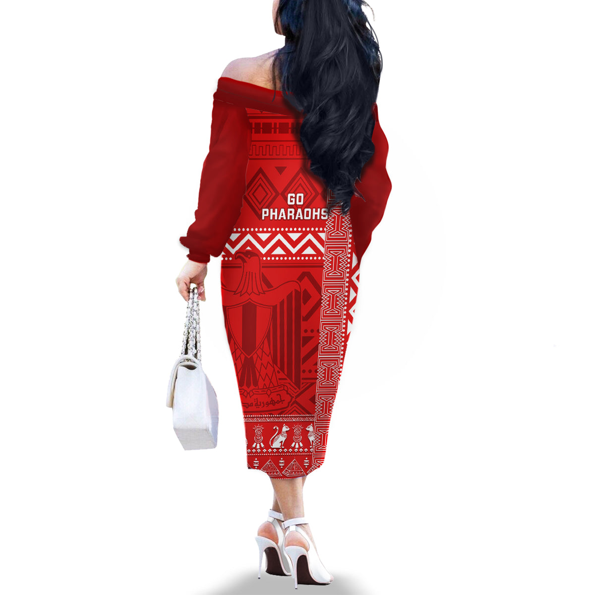 Egypt Football Family Matching Off Shoulder Long Sleeve Dress and Hawaiian Shirt 2024 Go Champions Pharaohs Egyptian Patterns - Wonder Print Shop