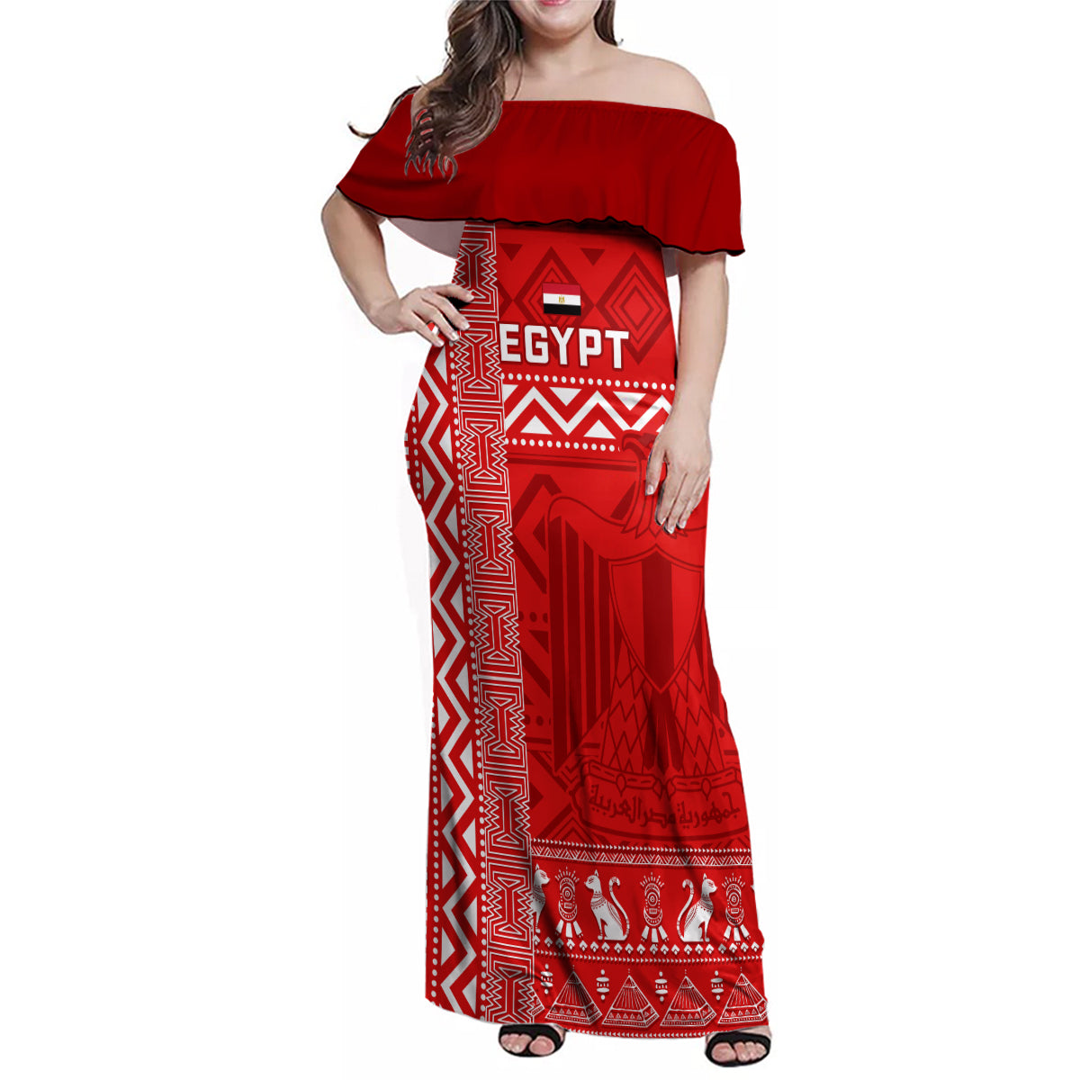 Egypt Football Family Matching Off Shoulder Maxi Dress and Hawaiian Shirt 2024 Go Champions Pharaohs Egyptian Patterns - Wonder Print Shop