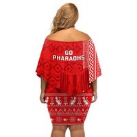 Egypt Football Family Matching Off Shoulder Short Dress and Hawaiian Shirt 2024 Go Champions Pharaohs Egyptian Patterns - Wonder Print Shop