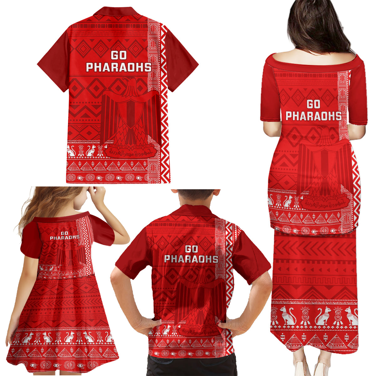Egypt Football Family Matching Puletasi and Hawaiian Shirt 2024 Go Champions Pharaohs Egyptian Patterns - Wonder Print Shop