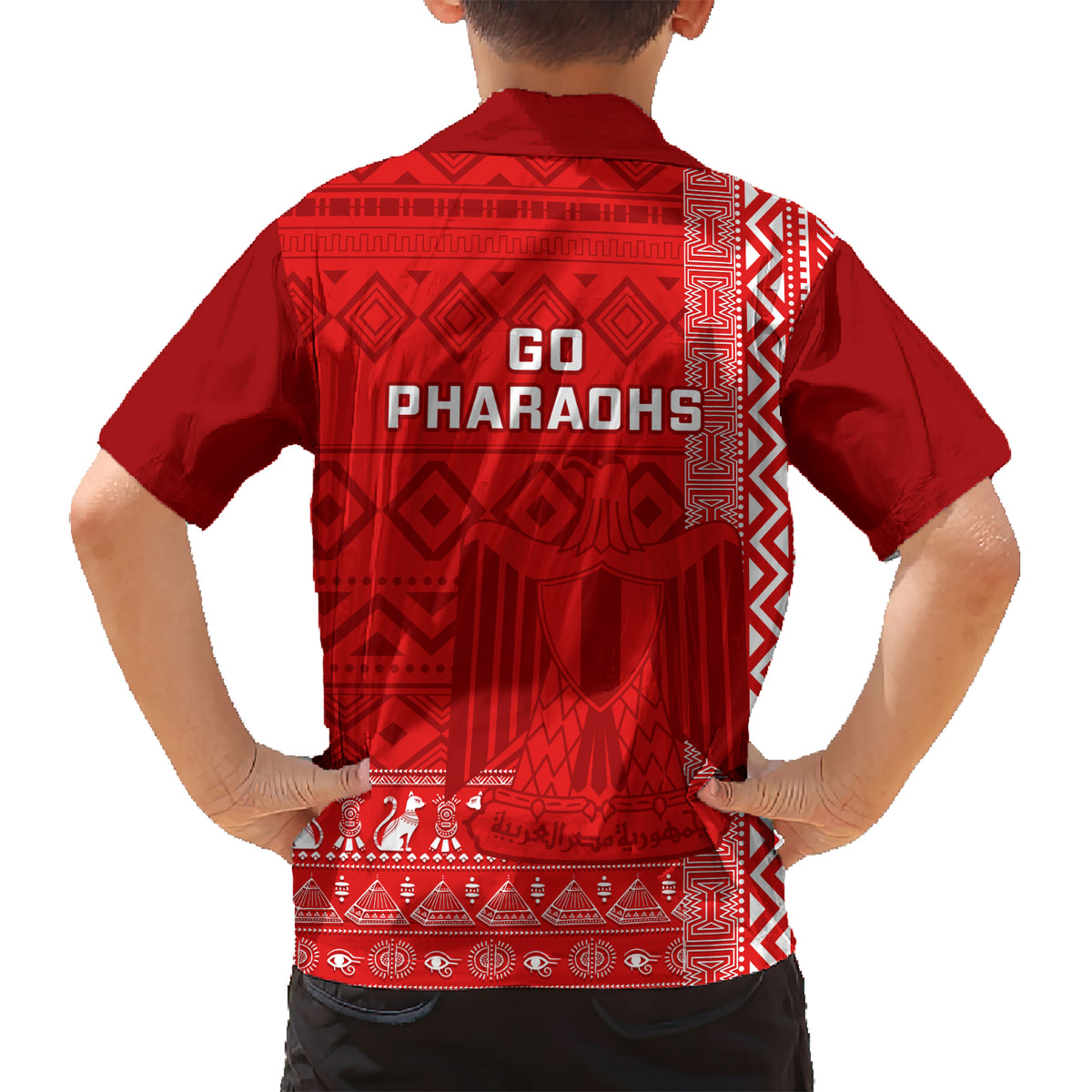 Egypt Football Family Matching Short Sleeve Bodycon Dress and Hawaiian Shirt 2024 Go Champions Pharaohs Egyptian Patterns - Wonder Print Shop