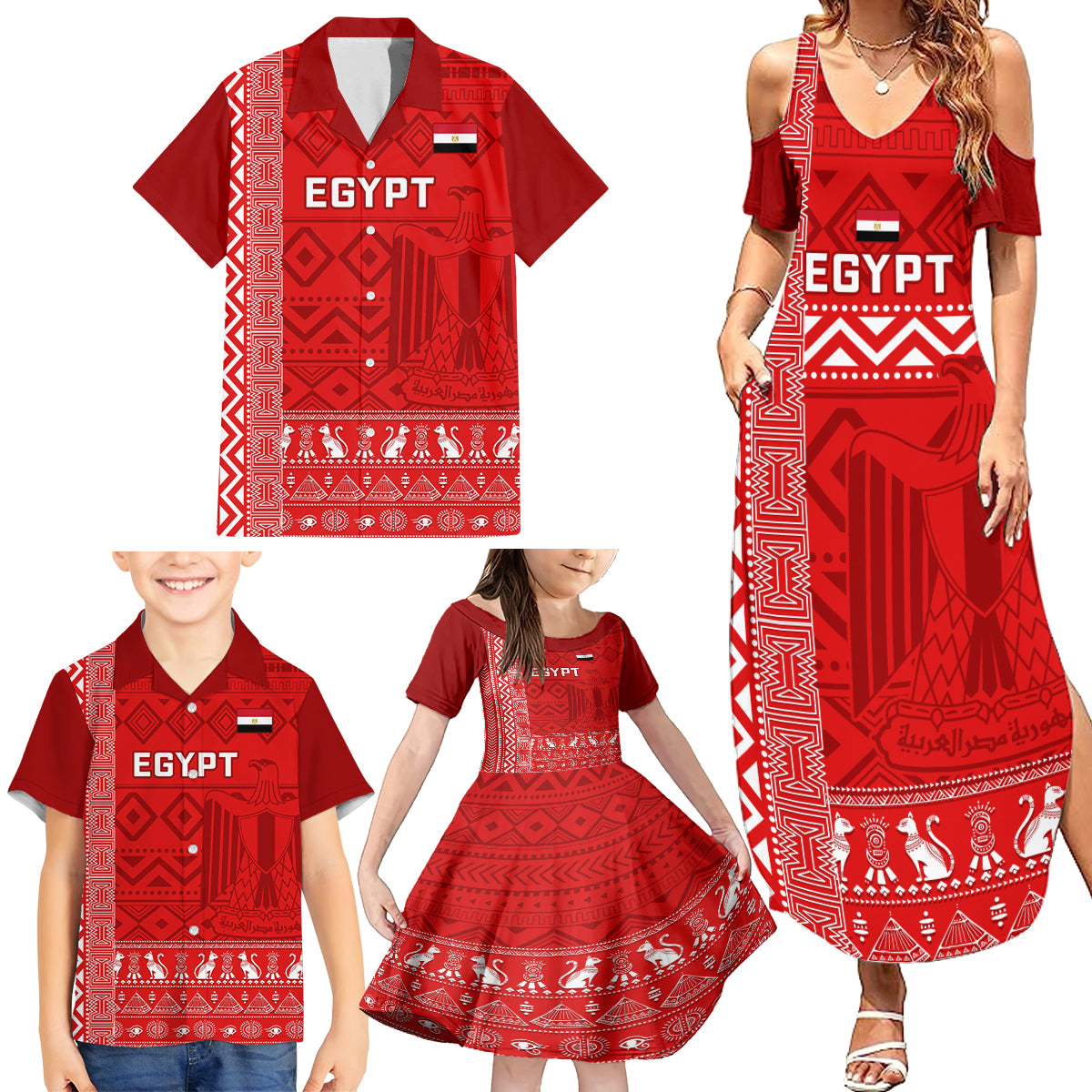 Egypt Football Family Matching Summer Maxi Dress and Hawaiian Shirt 2024 Go Champions Pharaohs Egyptian Patterns - Wonder Print Shop