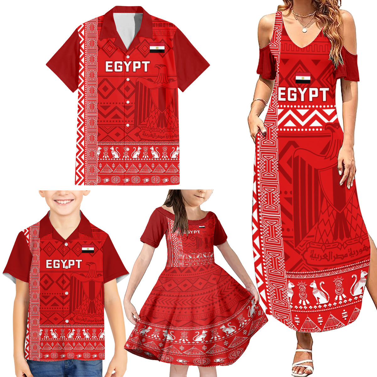 Egypt Football Family Matching Summer Maxi Dress and Hawaiian Shirt 2024 Go Champions Pharaohs Egyptian Patterns