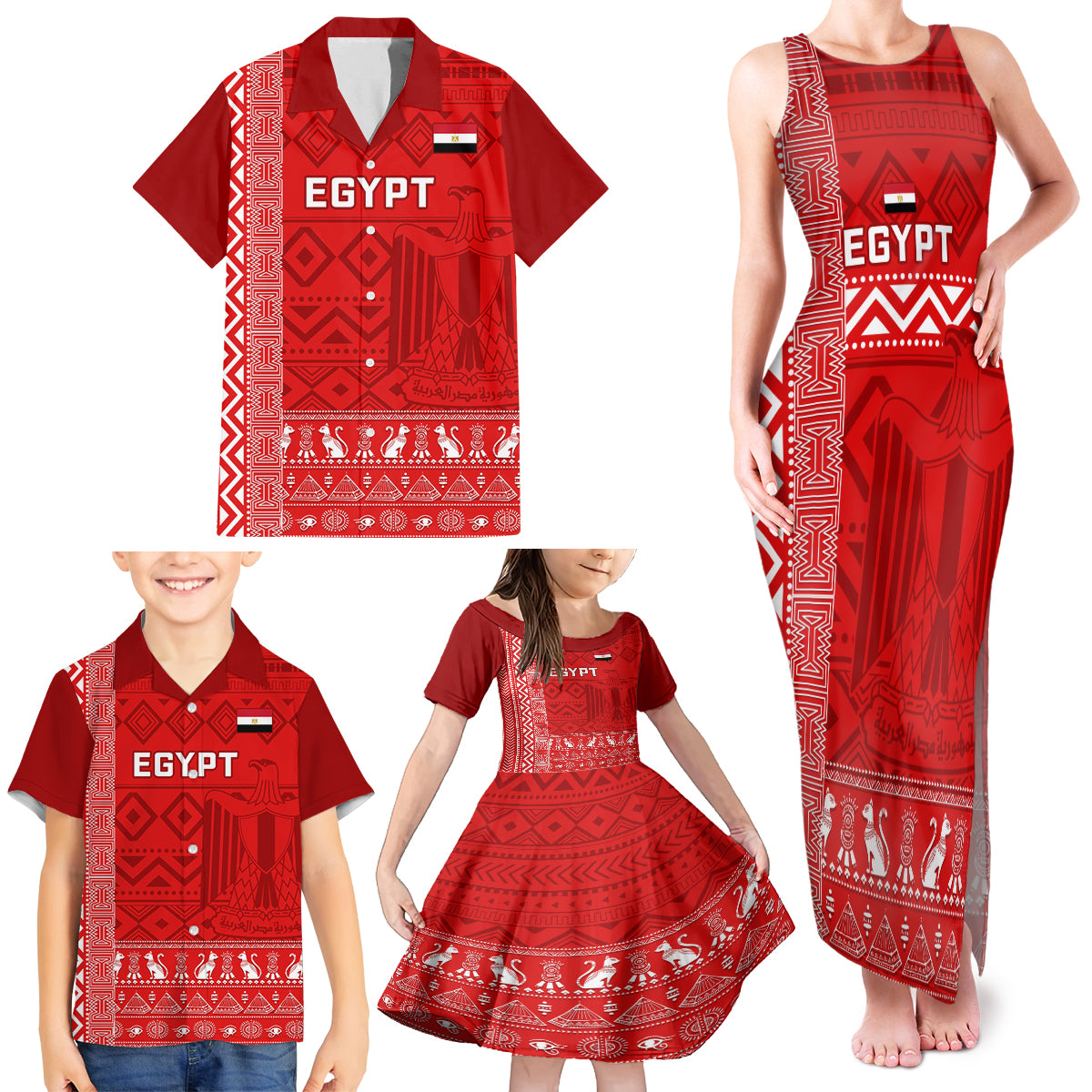 Egypt Football Family Matching Tank Maxi Dress and Hawaiian Shirt 2024 Go Champions Pharaohs Egyptian Patterns - Wonder Print Shop