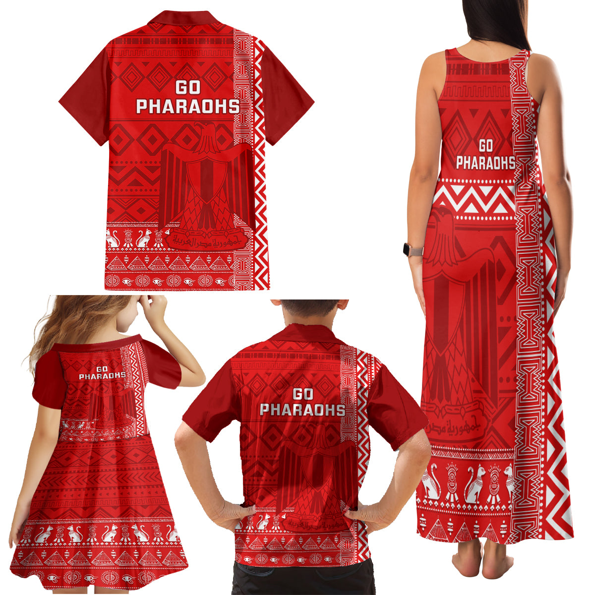 Egypt Football Family Matching Tank Maxi Dress and Hawaiian Shirt 2024 Go Champions Pharaohs Egyptian Patterns - Wonder Print Shop