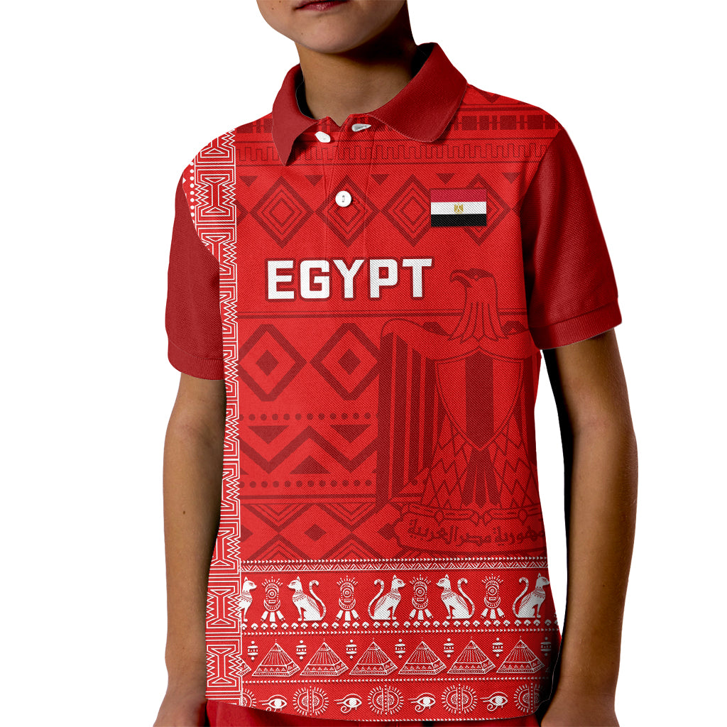 Egypt Football Kid Polo Shirt 2024 Go Champions Pharaohs Egyptian Patterns