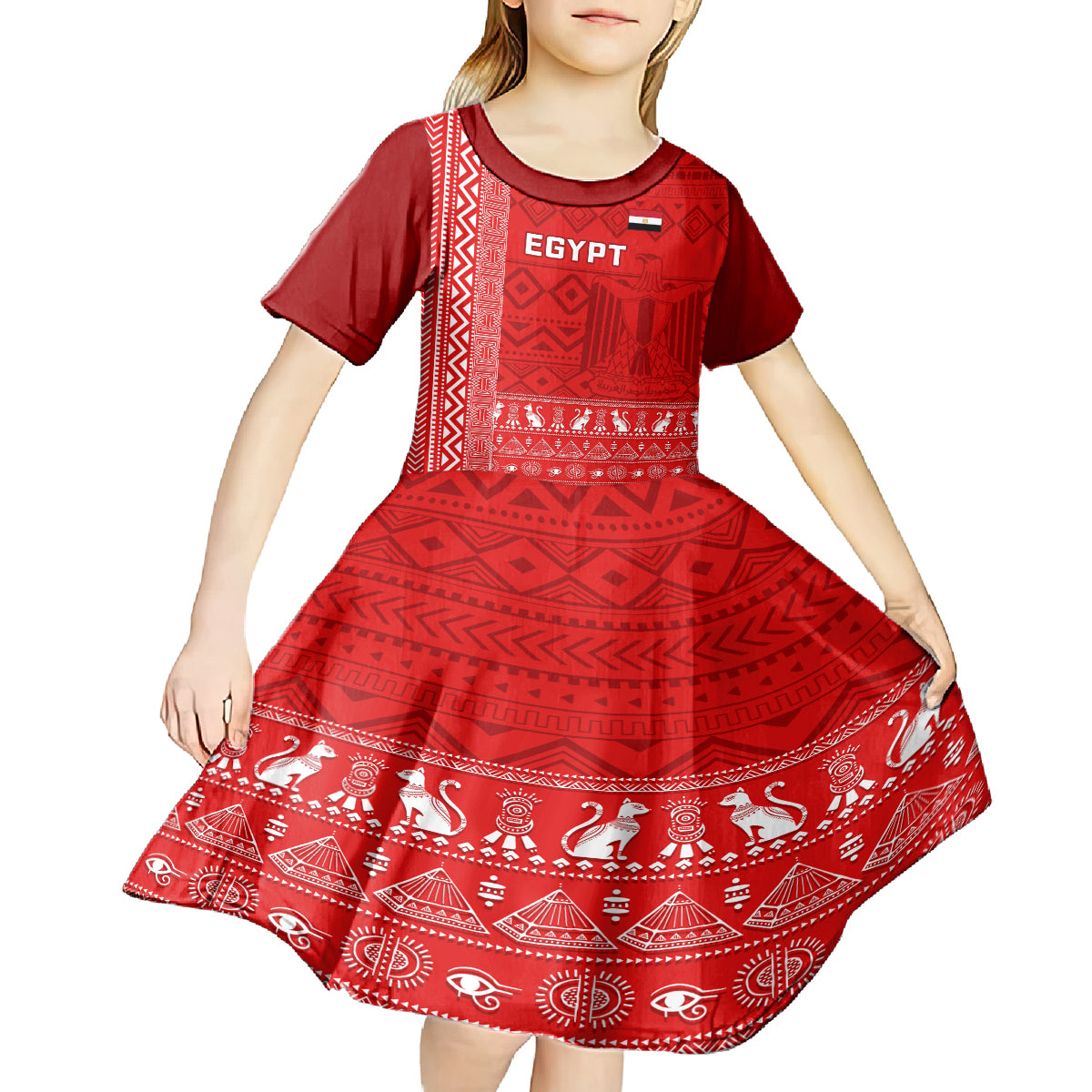 Egypt Football Kid Short Sleeve Dress 2024 Go Champions Pharaohs Egyptian Patterns - Wonder Print Shop