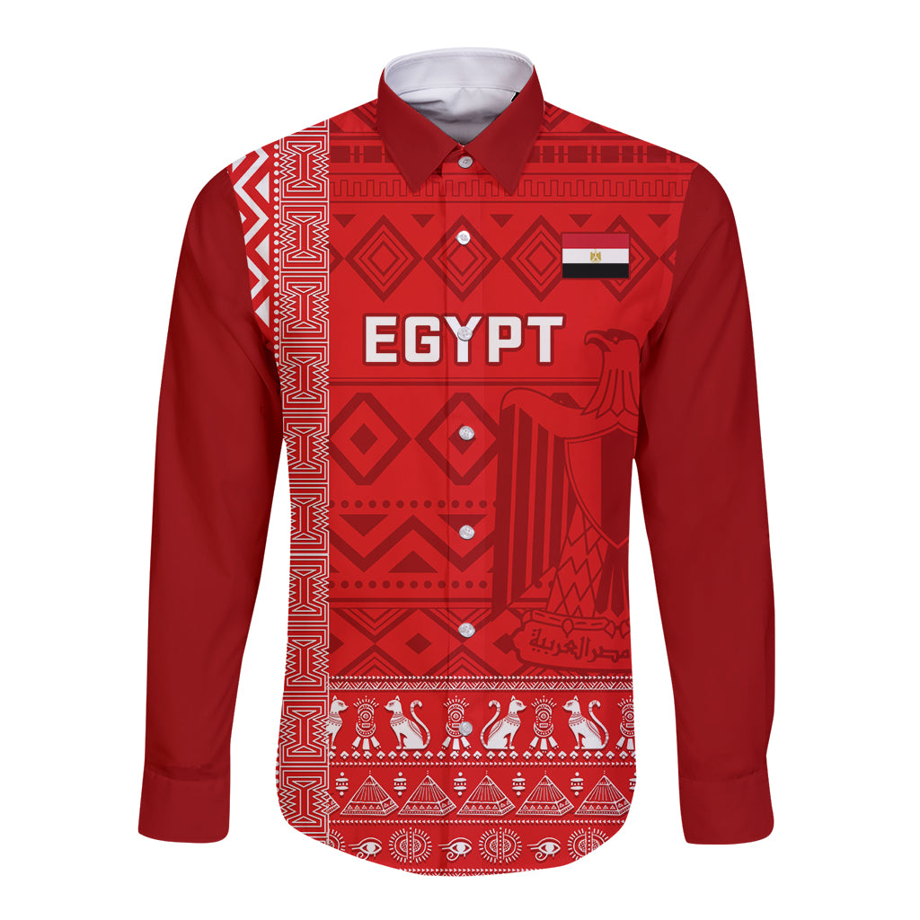 Egypt Football Long Sleeve Button Shirt 2024 Go Champions Pharaohs Egyptian Patterns - Wonder Print Shop