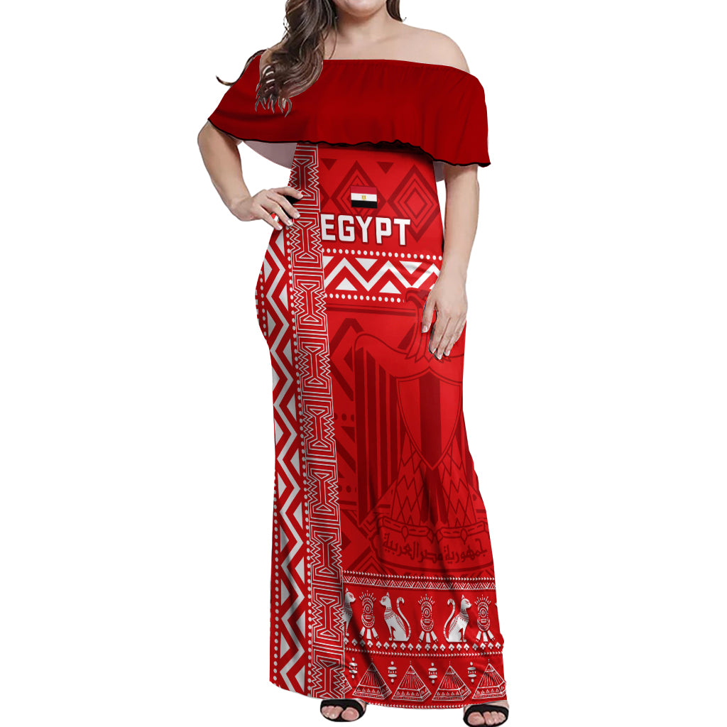 Egypt Football Off Shoulder Maxi Dress 2024 Go Champions Pharaohs Egyptian Patterns - Wonder Print Shop