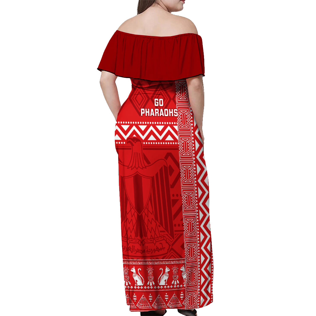 Egypt Football Off Shoulder Maxi Dress 2024 Go Champions Pharaohs Egyptian Patterns - Wonder Print Shop