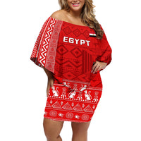 Egypt Football Off Shoulder Short Dress 2024 Go Champions Pharaohs Egyptian Patterns - Wonder Print Shop