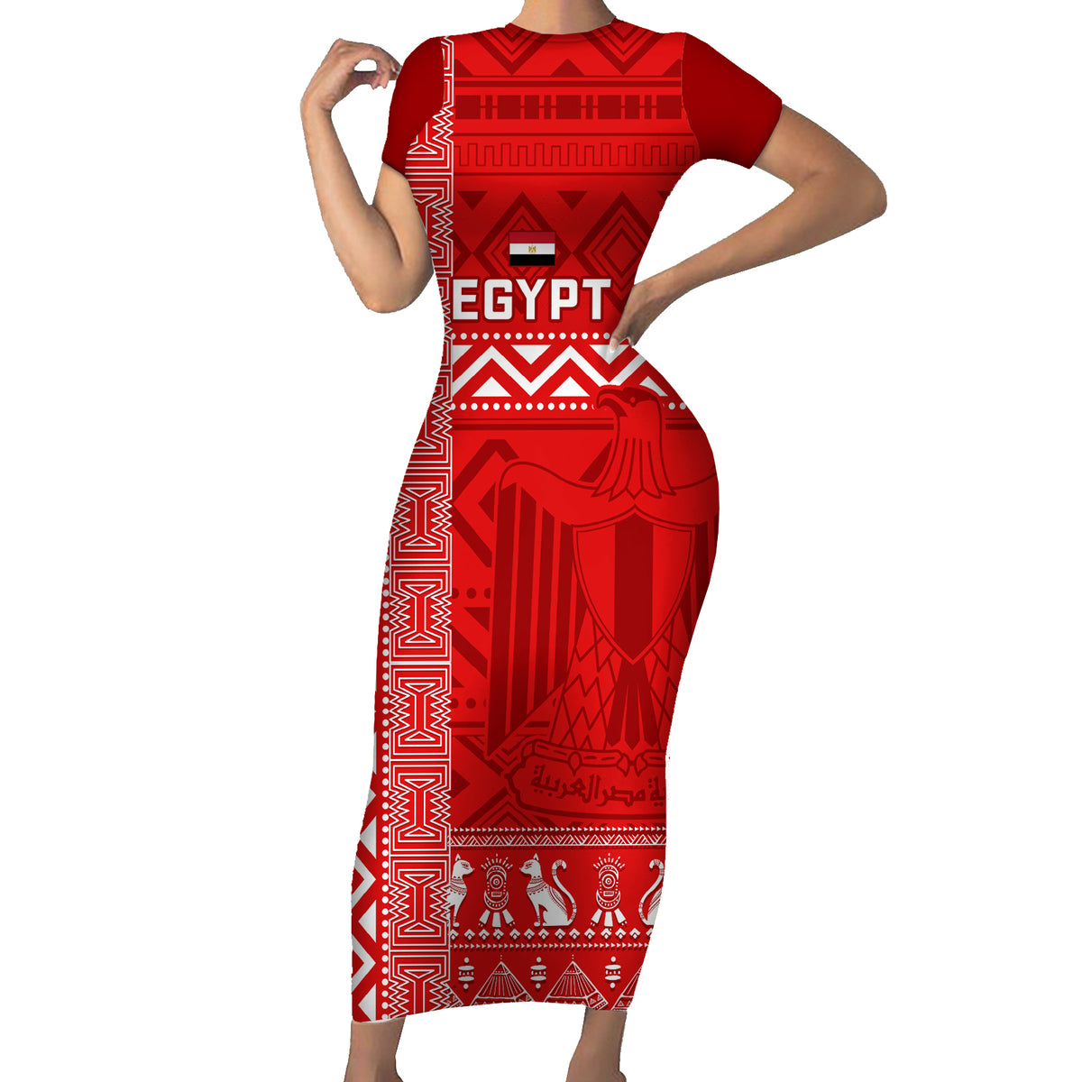 Egypt Football Short Sleeve Bodycon Dress 2024 Go Champions Pharaohs Egyptian Patterns - Wonder Print Shop