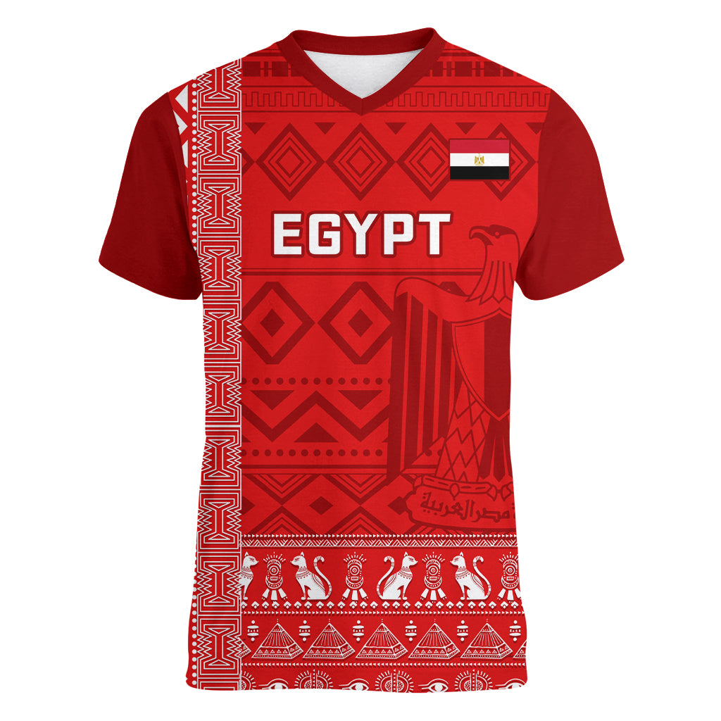 Egypt Football Women V Neck T Shirt 2024 Go Champions Pharaohs Egyptian Patterns