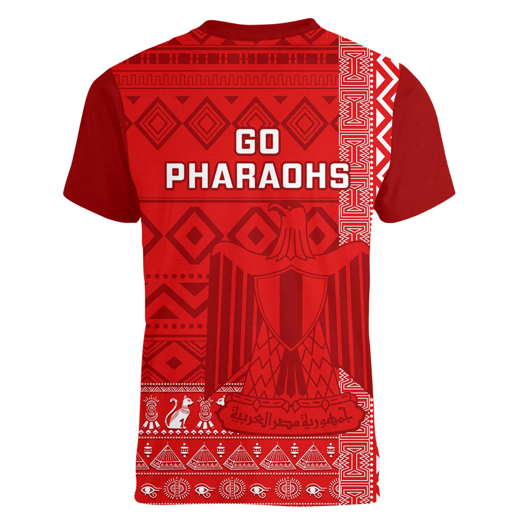 Egypt Football Women V Neck T Shirt 2024 Go Champions Pharaohs Egyptian Patterns - Wonder Print Shop