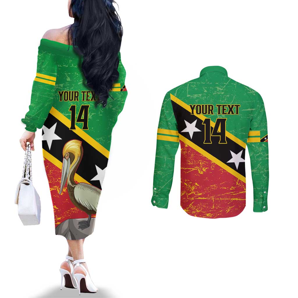 Custom Saint Kitts and Nevis Football Couples Matching Off The Shoulder Long Sleeve Dress and Long Sleeve Button Shirt 2025 Go Sugar Boyz