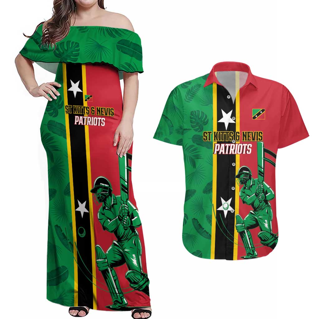 Custom Saint Kitts and Nevis Cricket Couples Matching Off Shoulder Maxi Dress and Hawaiian Shirt Go Champions Patriots