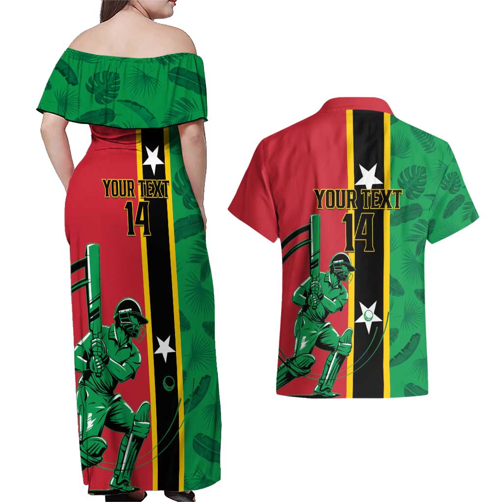 Custom Saint Kitts and Nevis Cricket Couples Matching Off Shoulder Maxi Dress and Hawaiian Shirt Go Champions Patriots