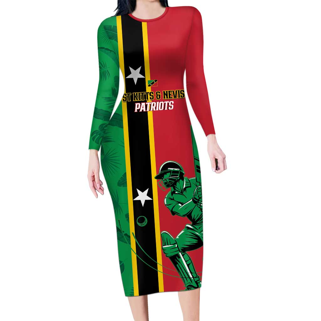 Custom Saint Kitts and Nevis Cricket Long Sleeve Bodycon Dress Go Champions Patriots