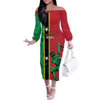 Custom Saint Kitts and Nevis Cricket Off The Shoulder Long Sleeve Dress Go Champions Patriots