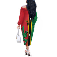 Custom Saint Kitts and Nevis Cricket Off The Shoulder Long Sleeve Dress Go Champions Patriots