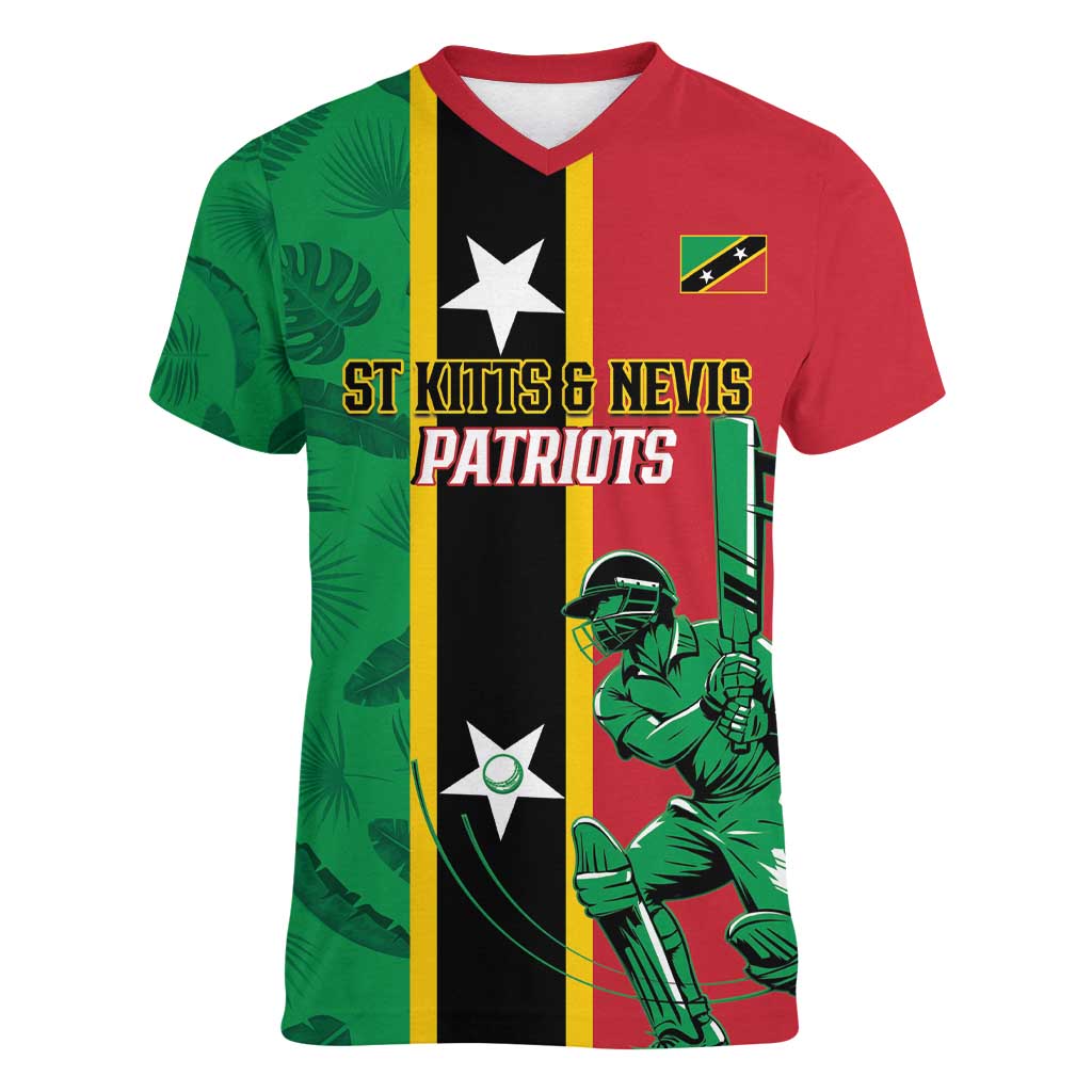 Custom Saint Kitts and Nevis Cricket Women V-Neck T-Shirt Go Champions Patriots