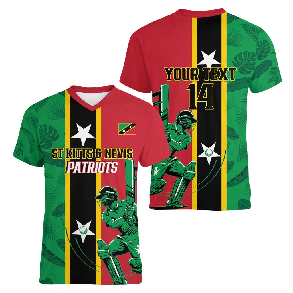Custom Saint Kitts and Nevis Cricket Women V-Neck T-Shirt Go Champions Patriots