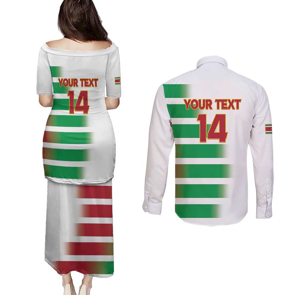 Custom Suriname Football Couples Matching Puletasi and Long Sleeve Button Shirt 2025 Go Natio White Color