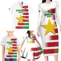 Custom Suriname Football Family Matching Long Sleeve Bodycon Dress and Hawaiian Shirt 2025 Go Natio White Color