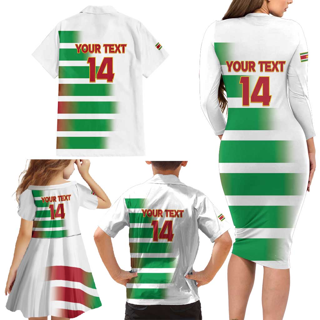 Custom Suriname Football Family Matching Long Sleeve Bodycon Dress and Hawaiian Shirt 2025 Go Natio White Color