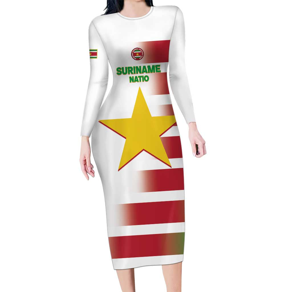 Custom Suriname Football Family Matching Long Sleeve Bodycon Dress and Hawaiian Shirt 2025 Go Natio White Color