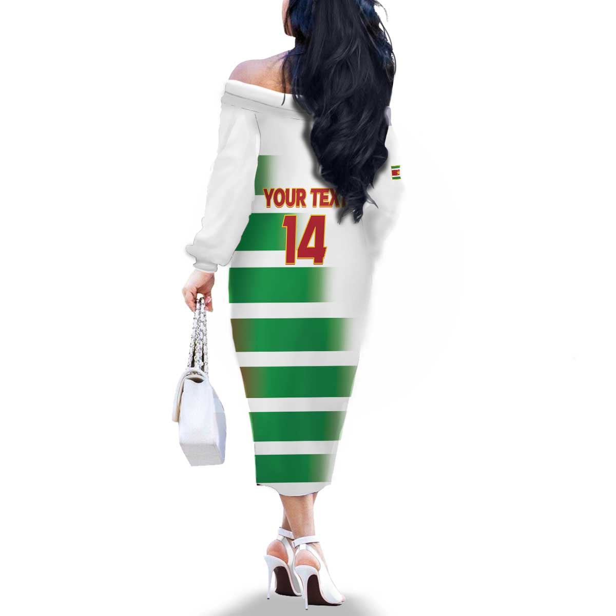 Custom Suriname Football Family Matching Off The Shoulder Long Sleeve Dress and Hawaiian Shirt 2025 Go Natio White Color
