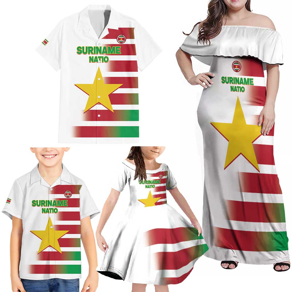 Custom Suriname Football Family Matching Off Shoulder Maxi Dress and Hawaiian Shirt 2025 Go Natio White Color