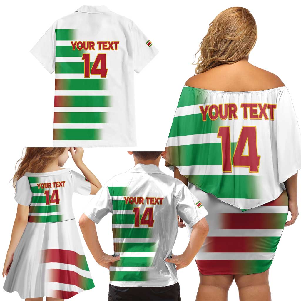 Custom Suriname Football Family Matching Off Shoulder Short Dress and Hawaiian Shirt 2025 Go Natio White Color