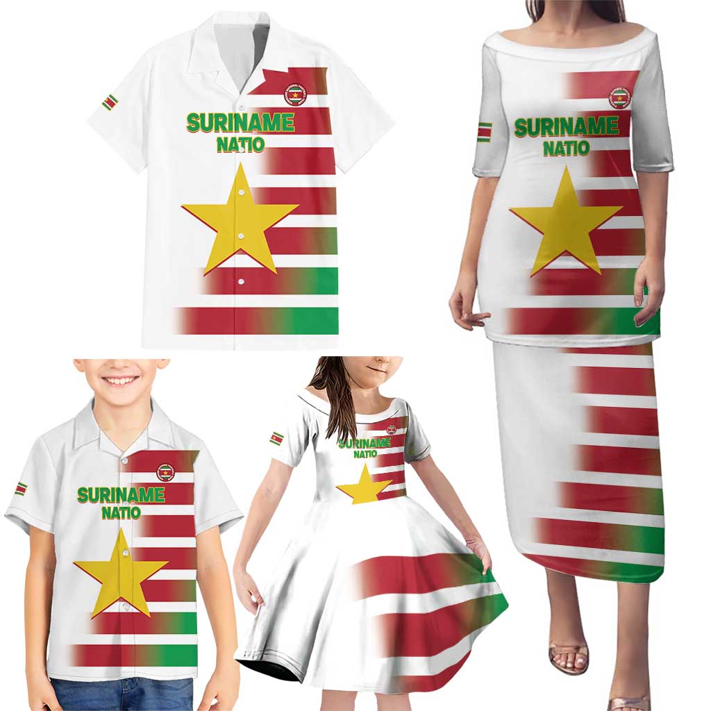 Custom Suriname Football Family Matching Puletasi and Hawaiian Shirt 2025 Go Natio White Color