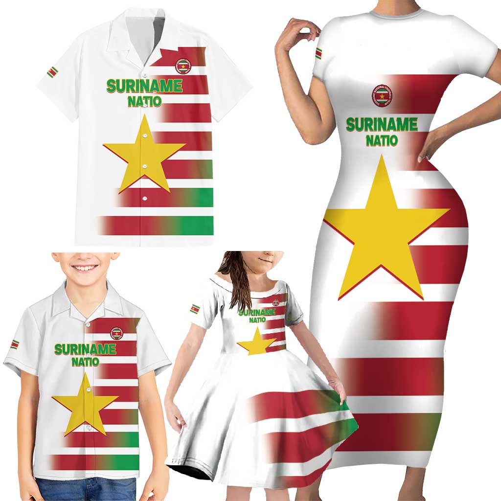 Custom Suriname Football Family Matching Short Sleeve Bodycon Dress and Hawaiian Shirt 2025 Go Natio White Color