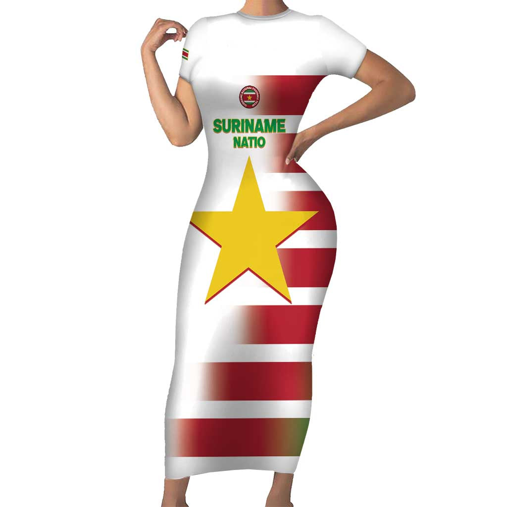 Custom Suriname Football Family Matching Short Sleeve Bodycon Dress and Hawaiian Shirt 2025 Go Natio White Color