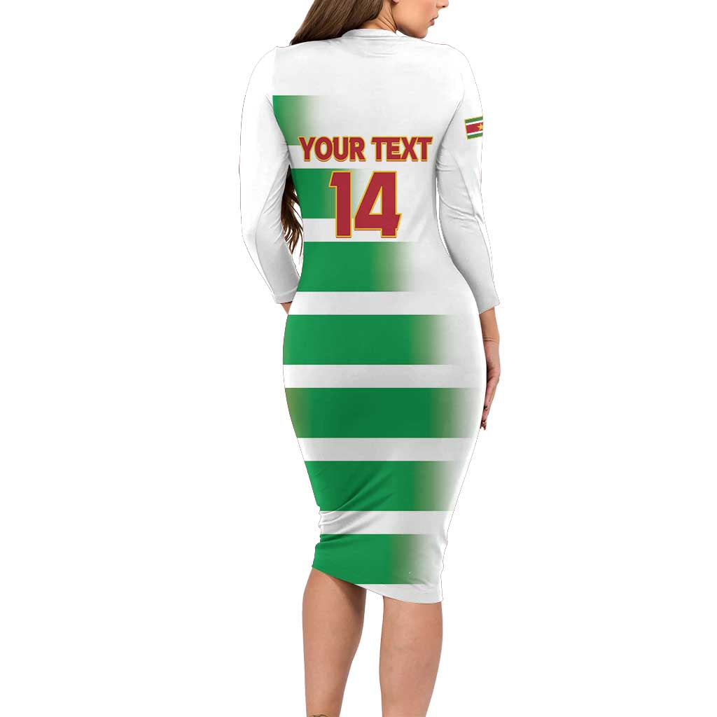 Custom Suriname Football Long Sleeve Bodycon Dress 2025 Go Natio White Color