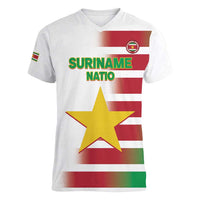 Custom Suriname Football Women V-Neck T-Shirt 2025 Go Natio White Color