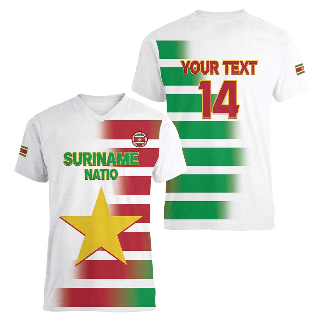 Custom Suriname Football Women V-Neck T-Shirt 2025 Go Natio White Color