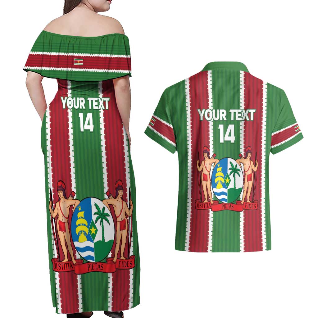 Custom Suriname Football Couples Matching Off Shoulder Maxi Dress and Hawaiian Shirt 2025 Go Natio Flag Color