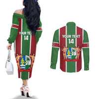 Custom Suriname Football Couples Matching Off The Shoulder Long Sleeve Dress and Long Sleeve Button Shirt 2025 Go Natio Flag Color