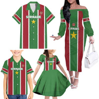 Custom Suriname Football Family Matching Off The Shoulder Long Sleeve Dress and Hawaiian Shirt 2025 Go Natio Flag Color
