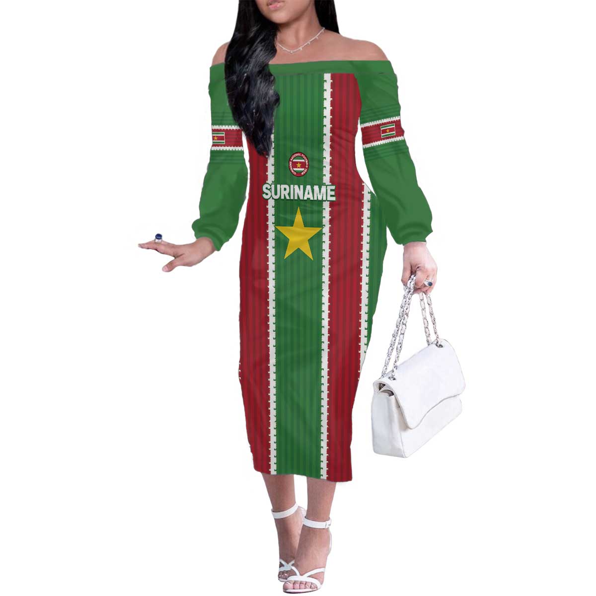 Custom Suriname Football Family Matching Off The Shoulder Long Sleeve Dress and Hawaiian Shirt 2025 Go Natio Flag Color