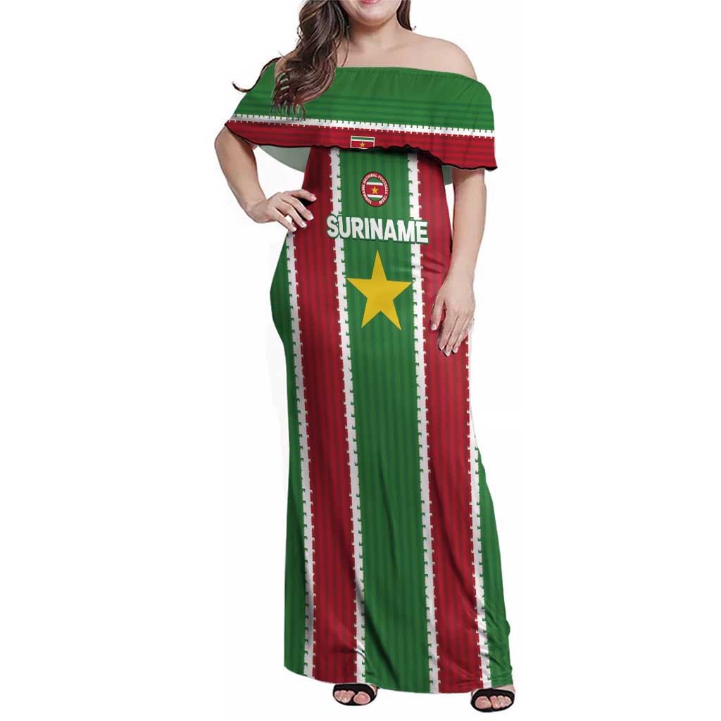 Custom Suriname Football Family Matching Off Shoulder Maxi Dress and Hawaiian Shirt 2025 Go Natio Flag Color