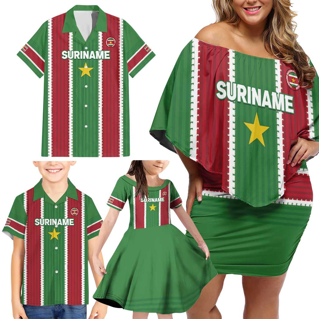 Custom Suriname Football Family Matching Off Shoulder Short Dress and Hawaiian Shirt 2025 Go Natio Flag Color