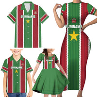 Custom Suriname Football Family Matching Short Sleeve Bodycon Dress and Hawaiian Shirt 2025 Go Natio Flag Color