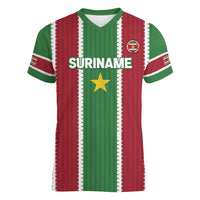 Custom Suriname Football Women V-Neck T-Shirt 2025 Go Natio Flag Color