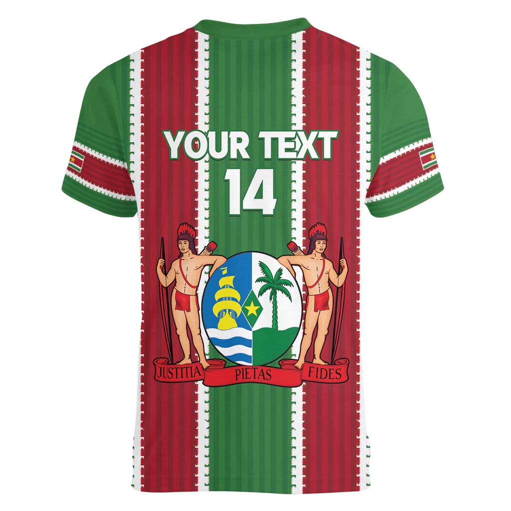 Custom Suriname Football Women V-Neck T-Shirt 2025 Go Natio Flag Color