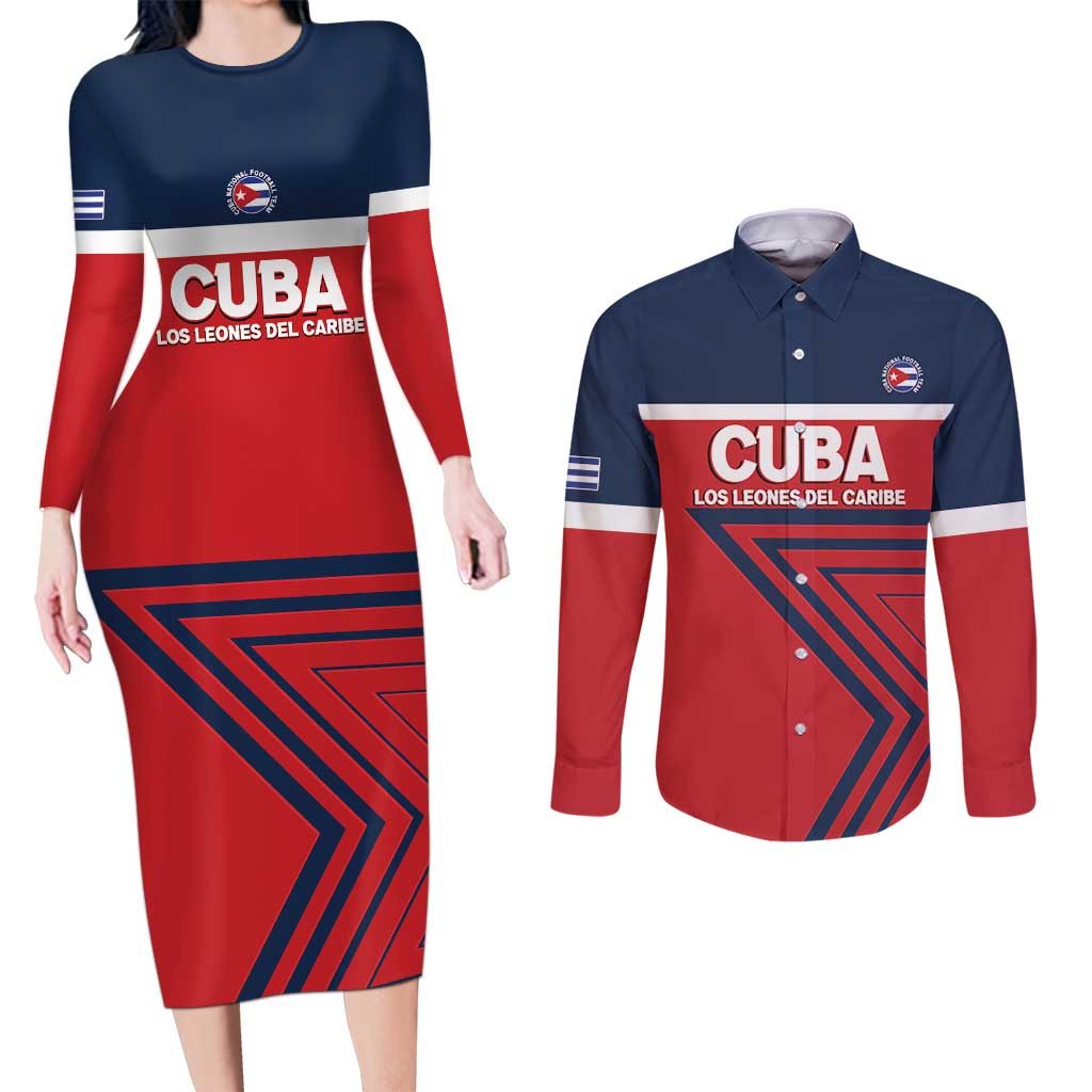 Custom Cuba Football Couples Matching Long Sleeve Bodycon Dress and Long Sleeve Button Shirt 2025 Los Leones del Caribe